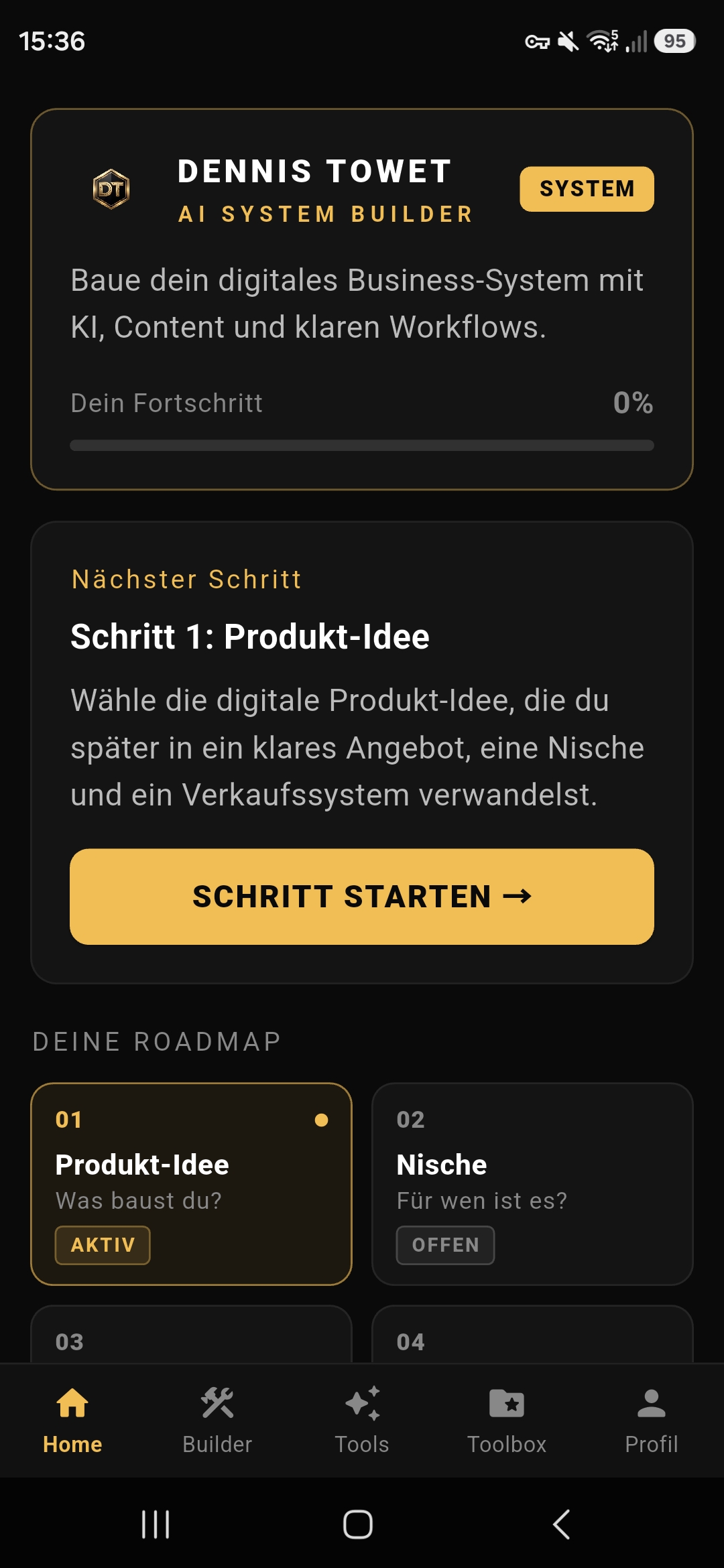 AI System Builder – Home-Ansicht