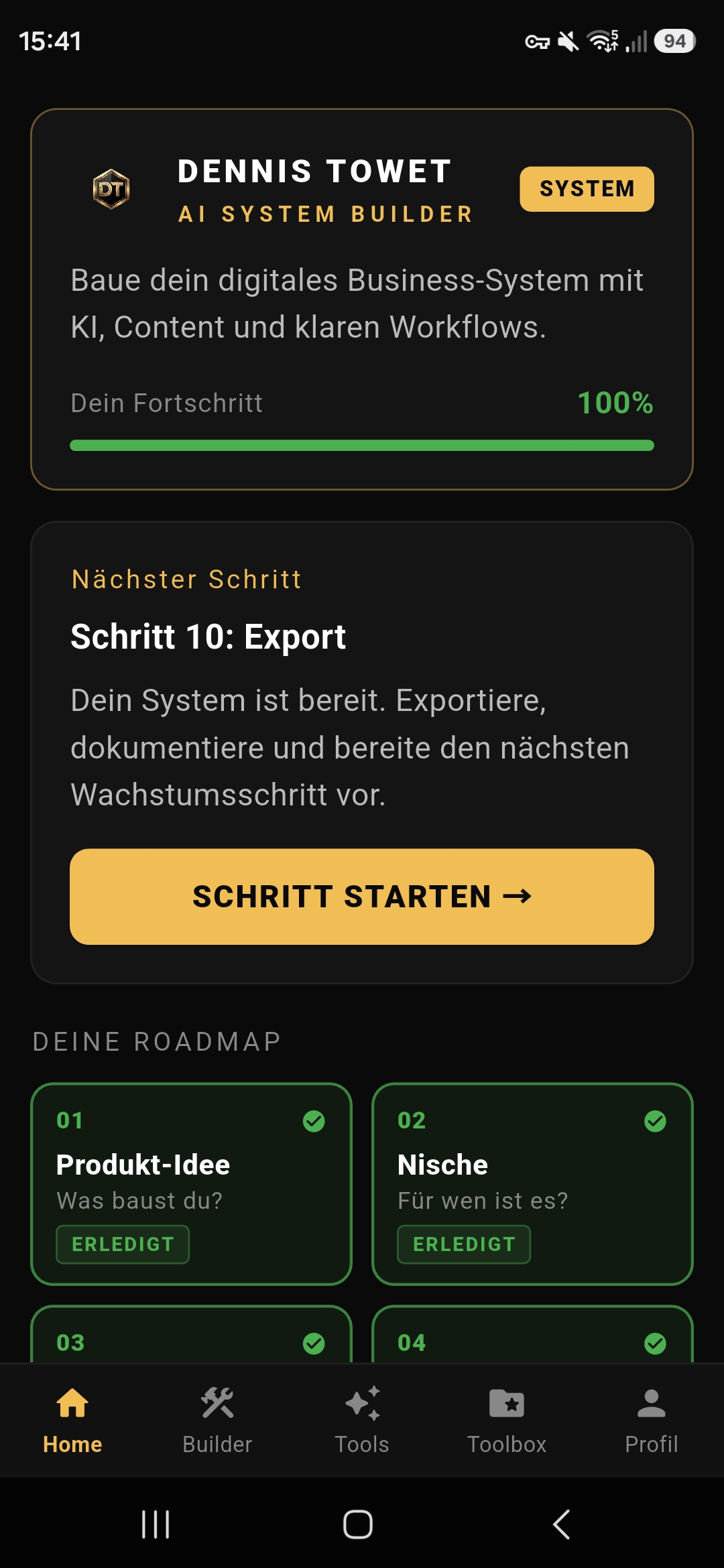 AI System Builder – Tools-Ansicht
